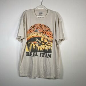 Mad Engine Graphic Men's Beige  T-Shirt 2XB‎ - Reel It In Fishing Trout